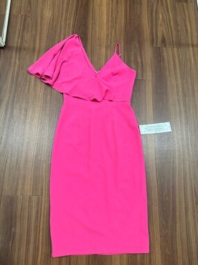 Dress the Population Hot Pink One-Shoulder Midi Dress